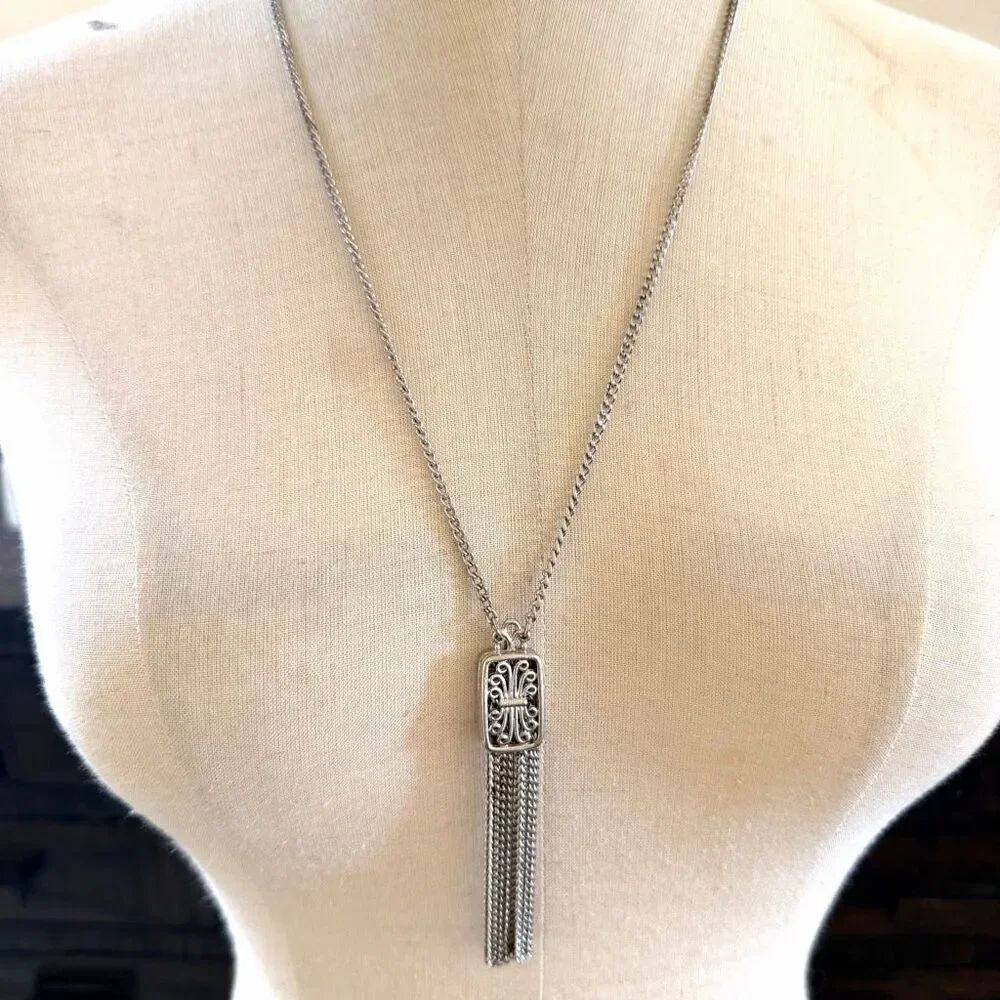 Monet Vintage Silver Tone Tassel Pendant Necklace